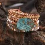 Pulsera para aliviar el estrés y la preocupación a través de su piedra natural de jaspe oceánico. El jaspe oceánico es una excelente piedra de curación que estimula un sentimiento de alegría y espíritu elevado.