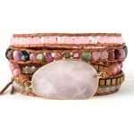 Comprar pulsera con piedras de cuarzo rosa, labradorita, turmalina y rodonita.