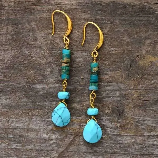 Comprar pendientes boho con turquesa, jaspe y piedras naturales