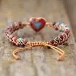 Comprar pulsera de jaspe imperial y piedras naturales para mujer. Pulsera zen boho en forma de corazón.