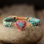 Comprar pulsera de jaspe imperial y piedras naturales para mujer. Pulsera zen boho en forma de corazón.