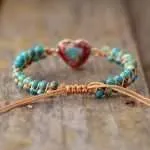 Comprar pulsera de jaspe imperial y piedras naturales para mujer. Pulsera zen boho en forma de corazón.