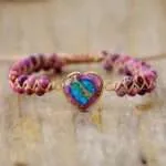 Comprar pulsera de jaspe imperial y piedras naturales para mujer. Pulsera zen boho en forma de corazón