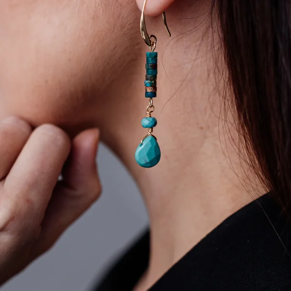 Pendientes de la fortuna de dos estilos - Turquesa o cuarzo rosa