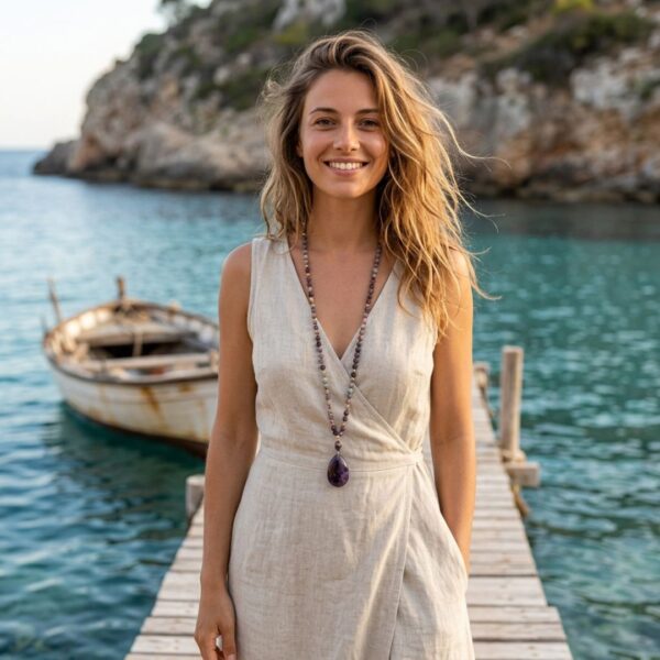 Collar Boho Largo con Piedras de Amatista, Jaspe y Ágata