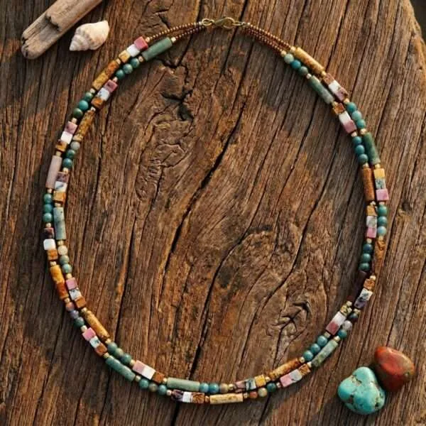 Collar de la Buena Fortuna con Piedras Semipreciosas — Doble Hilo