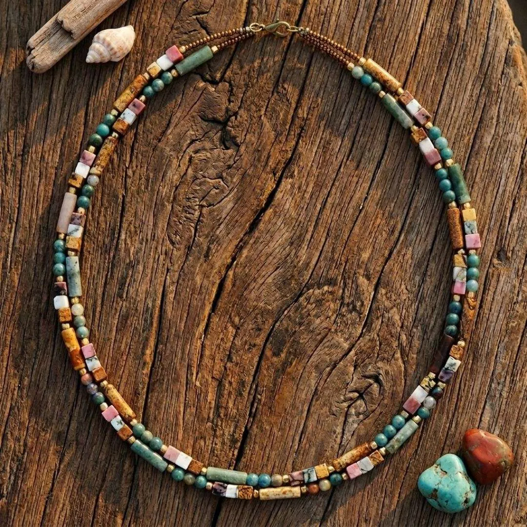 Collar de la Buena Fortuna con Piedras Semipreciosas — Doble Hilo Collar de la Buena Fortuna con Piedras Semipreciosas — Doble Hilo