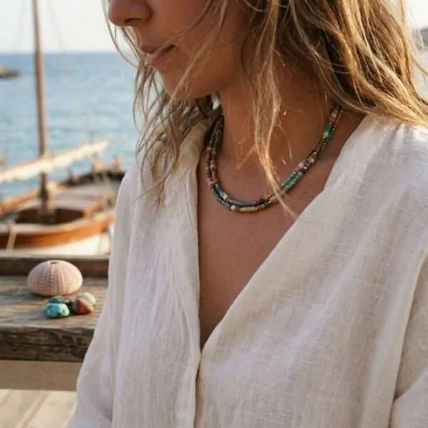 Collar de la Buena Fortuna con Piedras Semipreciosas — Doble Hilo