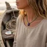 Collar del equilibrio de Vishuddha con amazonita, lapislázuli o jaspe rojo