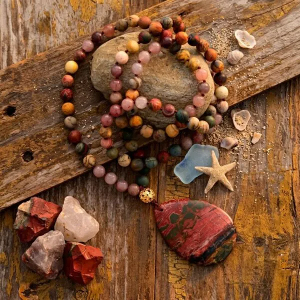 Collar Largo Boho con Gran Colgante de Jaspe Red Creek