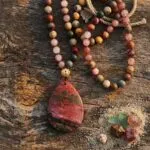 Collar Largo Boho con Gran Colgante de Jaspe Red Creek