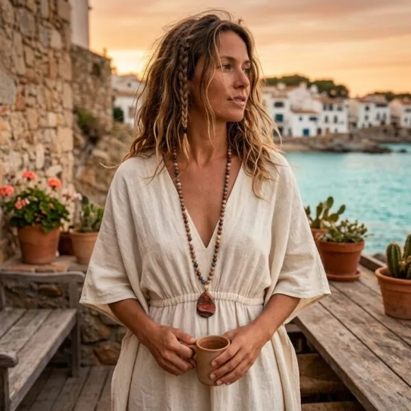 Collar Largo Boho con Gran Colgante de Jaspe Red Creek