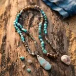 Collar de la mujer fuerte con piedras de labradorita, ágata y amazonita