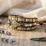 Pulsera del templo de las estrellas con labradorita, piedra lunar, jaspe rojo u ónix