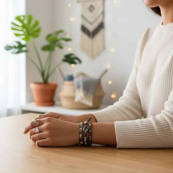 Pulsera del templo de las estrellas con labradorita, piedra lunar, jaspe rojo u ónix