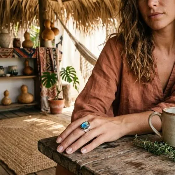 Anillo Boho con Labradorita Natural | Intuición y Protección