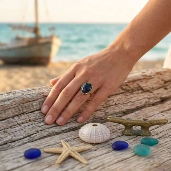Anillo del sueño placentero con piedra de Sodalita
