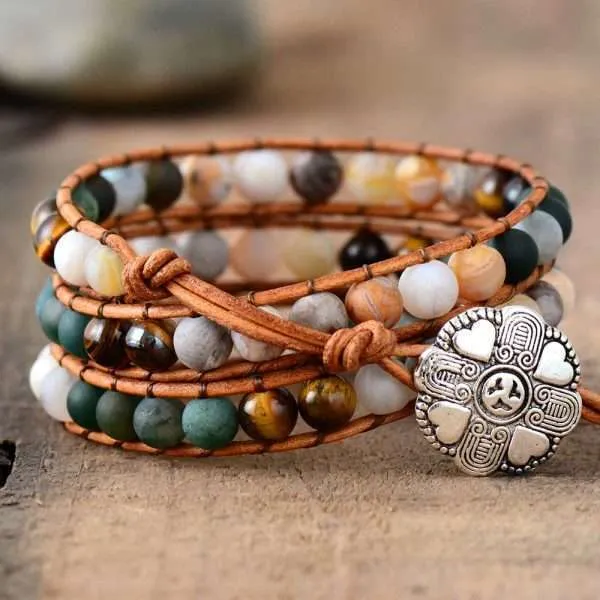 Pulsera del otoño eterno con piedras de ónix, ojo de tigre, jaspe y ágata