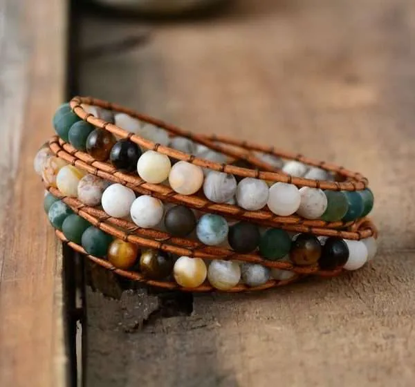 Pulsera del otoño eterno con piedras de ónix, ojo de tigre, jaspe y ágata