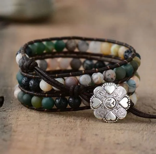Pulsera del otoño eterno con piedras de ónix, ojo de tigre, jaspe y ágata