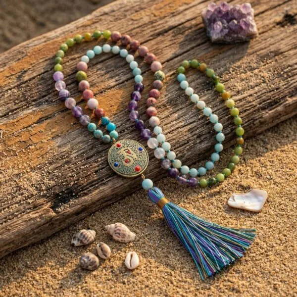 Collar Japa Mala de 108 cuentas del Nepal con piedras energéticas