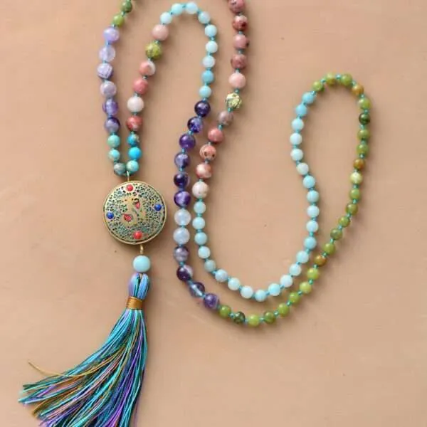 Collar Japa Mala de 108 cuentas del Nepal con piedras energéticas