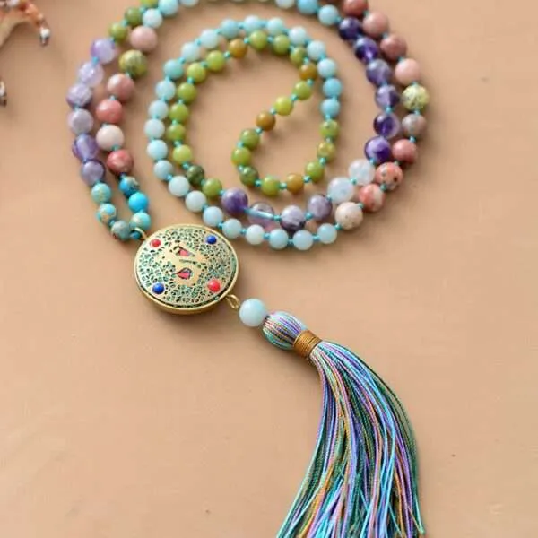 Collar Japa Mala de 108 cuentas del Nepal con piedras energéticas
