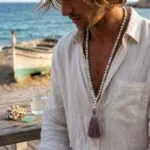 Collar Japa Mala de 108 cuentas con Piedras de Howlita Blanca