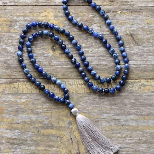 Collar Japa Mala de 108 cuentas con piedras de sodalita facetada