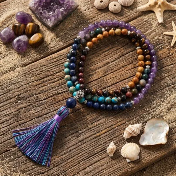 Collar Japa Mala de 108 Cuentas con Siete Piedras Naturales