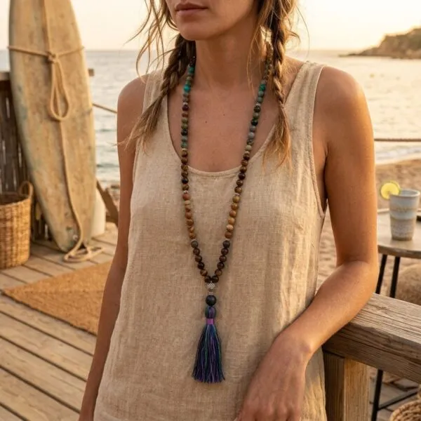 Collar Japa Mala de 108 Cuentas con Siete Piedras Naturales