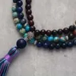 Collar Japa Mala tibetano de 108 cuentas con amatista, ágata y jaspe