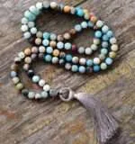 Collar Japa Mala tibetano de 108 cuentas con amazonita, ágata y jaspe