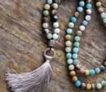 Collar Japa Mala tibetano de 108 cuentas con amazonita, ágata y jaspe