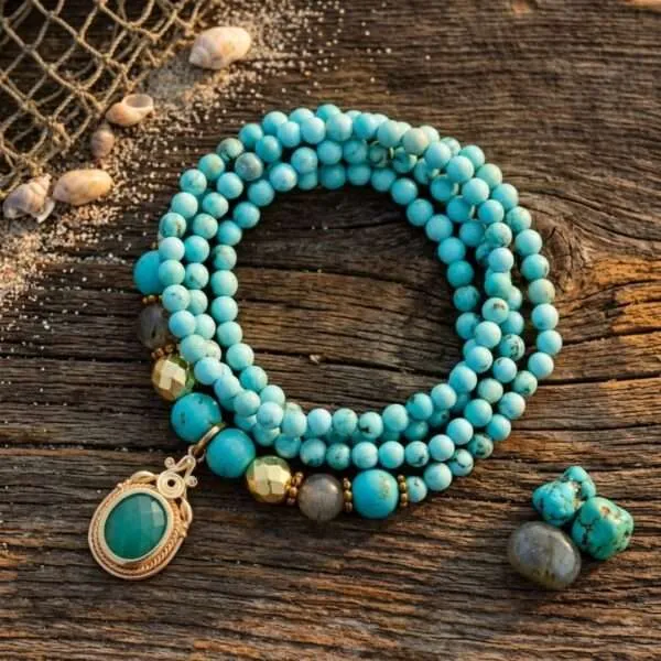 Collar Envolvente Laguna con Piedras de Turquesa y Labradorita