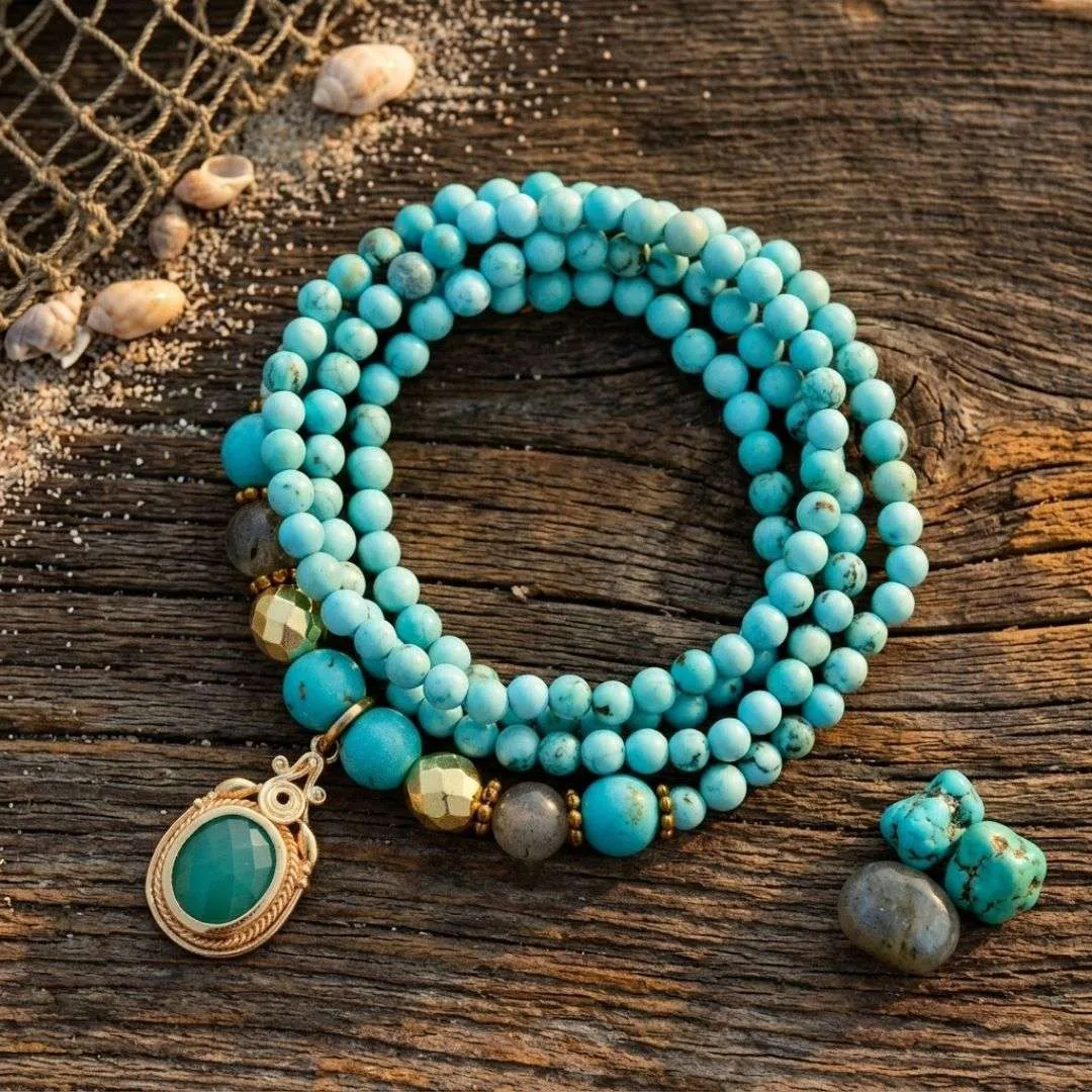 Collar Envolvente Laguna con Piedras de Turquesa y Labradorita Collar Envolvente Laguna con Piedras de Turquesa y Labradorita