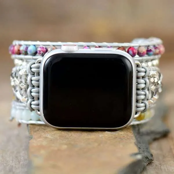 Correa Apple Watch boho con amazonita y jaspe (5 vueltas)