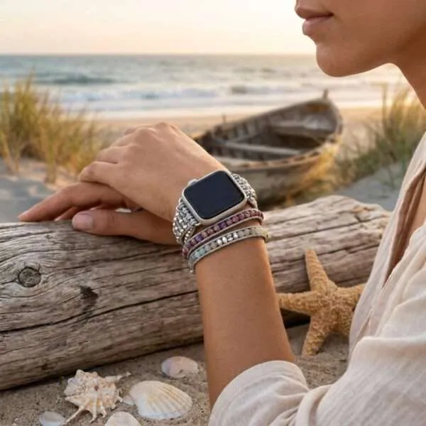 Correa Apple Watch boho con amazonita y jaspe (5 vueltas)