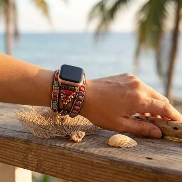 Correa Apple Watch boho con piedras de jaspe imperial (3 vueltas)