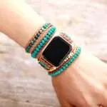 Correa Apple Watch hippie con turquesa y jaspe (5 vueltas)