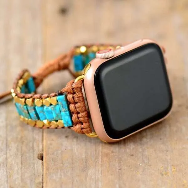 Correa Apple Watch natural con piedras semipreciosas