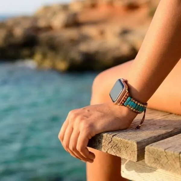 Correa Apple Watch natural con piedras semipreciosas de jaspe