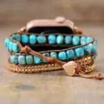 Correa Apple Watch bohemia con piedras de jaspe turquesa (3 vueltas)