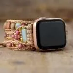 Correa Apple Watch bohemia con piedras de rodonita y jaspe (3 vueltas)