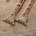 Correa Apple Watch bohemia con piedras de rodonita y jaspe (3 vueltas)