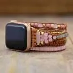 Correa Apple Watch boho con rodonita y cuarzo rosa (5 vueltas)