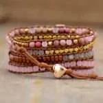 Correa Apple Watch boho con rodonita y cuarzo rosa (5 vueltas)