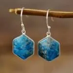 Pendientes boho geométricos con piedras de labradorita, apatita o rodonita