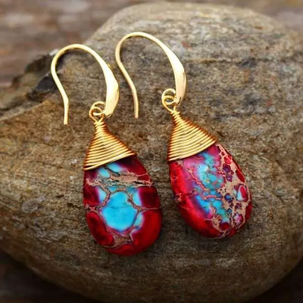 Pendientes boho del supremo nutridor con piedras naturales de jaspe imperial