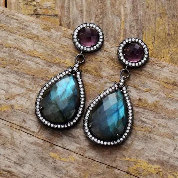Pendientes de la visión nocturna con piedras la labradorita